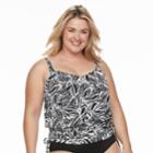 Plus Size Beach Scene Ruched Blouson Tankini Top, Women's, Size: 16 W, Oxford