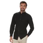 Men's Marc Anthony Slim-fit Linen-blend Band-collar Button-down Shirt, Size: Medium, Black