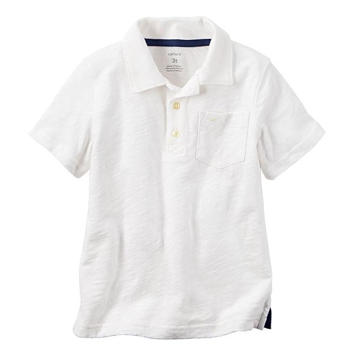 Boys 4-8 Carter's Slubbed Solid Polo, Size: 7, White