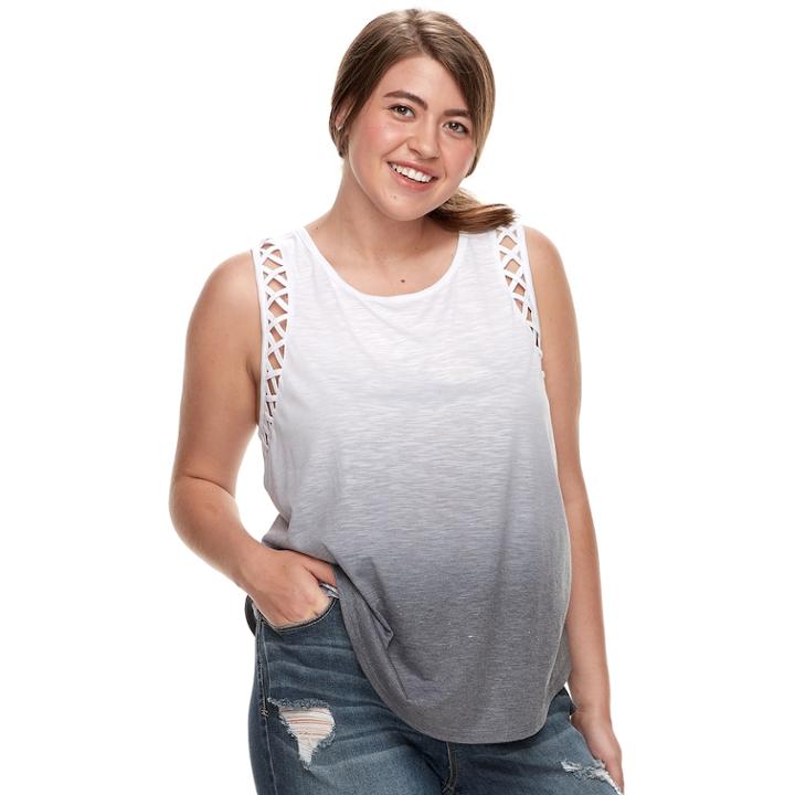 Juniors' Plus Size Mudd&reg; Lattice-detail Scoopneck Tank, Teens, Size: 2xl, Black