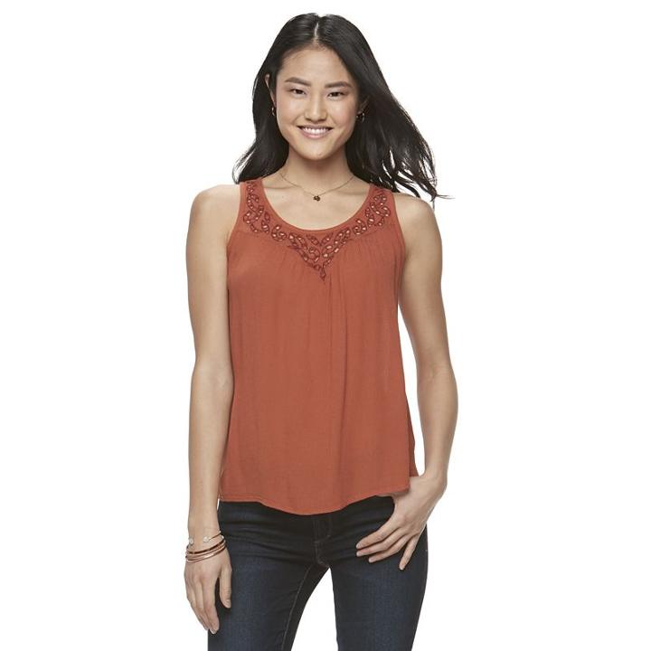 Juniors' Mudd&reg; Embroidered Yoke Tank, Girl's, Size: Medium, Orange