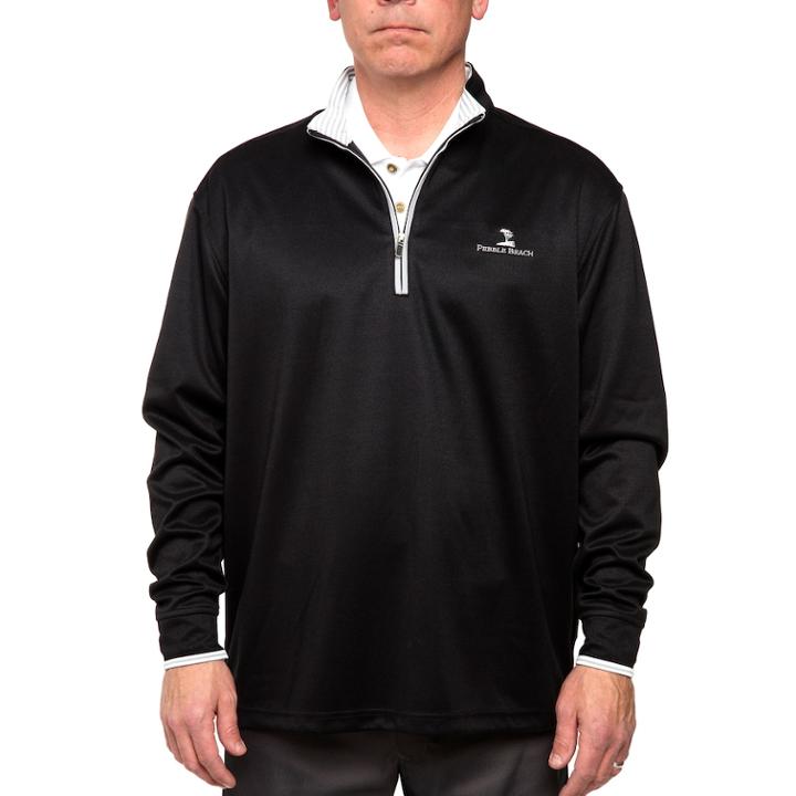 Men's Pebble Beach Classic-fit Brushed Interlock Quarter-zip Performance Golf Pullover Sweater, Size: Xl, Black