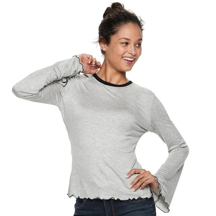 Juniors' Love, Fire Bell Sleeve Ringer Top, Teens, Size: Xl, Med Grey