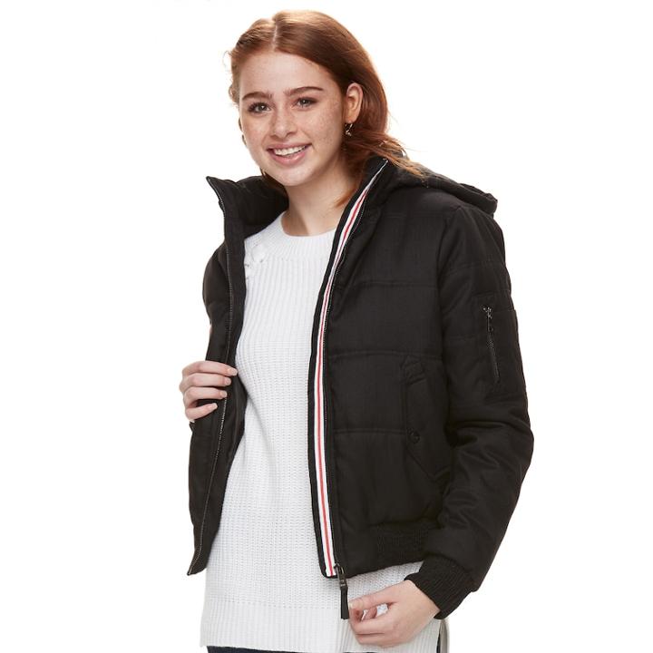Juniors' Urban Republic Hooded Puffer Bomber Jacket, Teens, Size: Large, Black