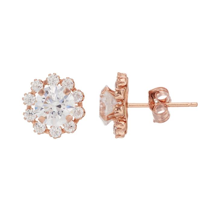 Gold 'n' Ice 10k Rose Gold Cubic Zirconia Flower Stud Earrings, Women's, White