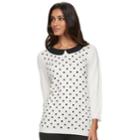 Women's Elle&trade; Polka-dot Crewneck Sweater, Size: Large, White Oth