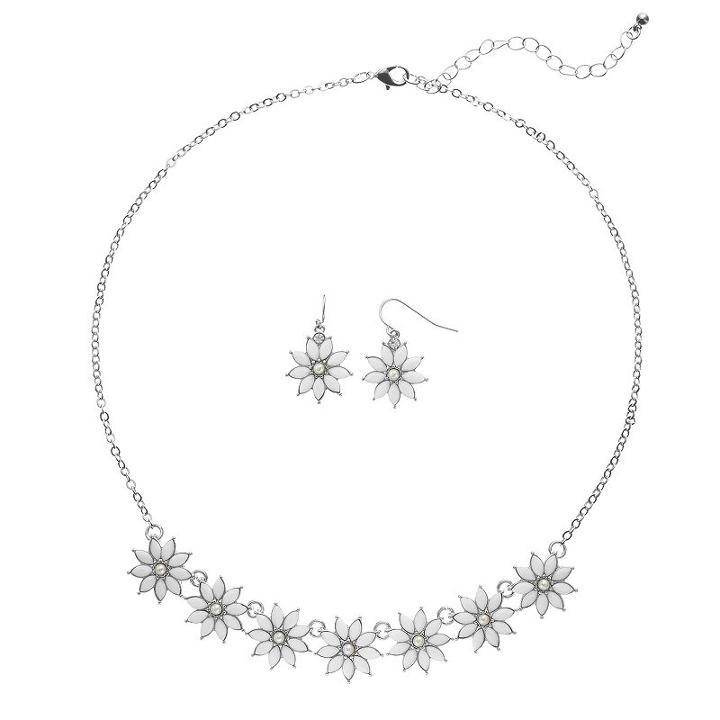 Flower Necklace & Drop Earring Set, Women's, Natural