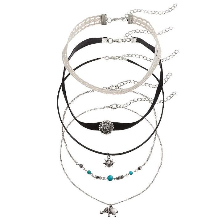 Mudd&reg; Elephant, Starburst & Medallion Choker Necklace Set, Teens, Silver
