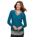 Women's Croft & Barrow&reg; 2-fer Sweater, Size: Medium, Blue