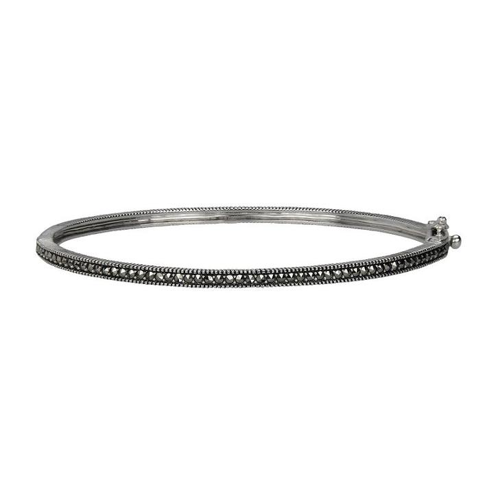 Lavish By Tjm Sterling Silver Bangle Bracelet - Made With Swarovski Marcasite, Women's, Grey