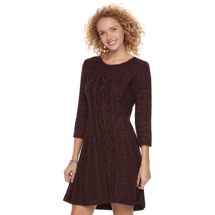 Juniors' Cloud Chaser Marled Fit & Flare Sweater Dress, Teens, Size: Medium, Med Red