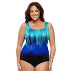 Plus Size Great Lengths Shades Of Blue Tummy Slimmer One-piece Swimsuit, Women's, Size: 22, Med Green
