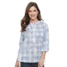 Women's Croft & Barrow&reg; Printed Roll-tab Henley Shirt, Size: Small, Med Blue