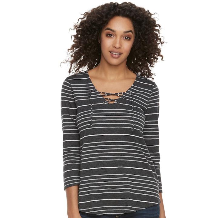 Women's Sonoma Goods For Life&trade; Lace-up Tee, Size: Large, Black