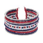 Red, White & Blue Seed Bead Multi Row Cuff Bracelet, Women's, Multicolor