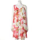Women's Connected Apparel Pleated Floral Shift Dress, Size: 14, Lt Orange