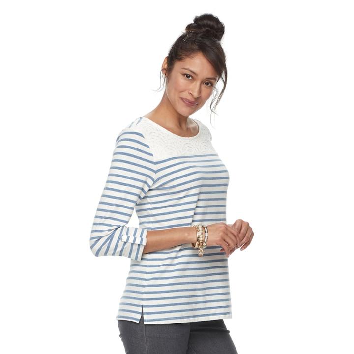 Women's Croft & Barrow&reg; Lace Yoke Popover Top, Size: Large, Med Blue