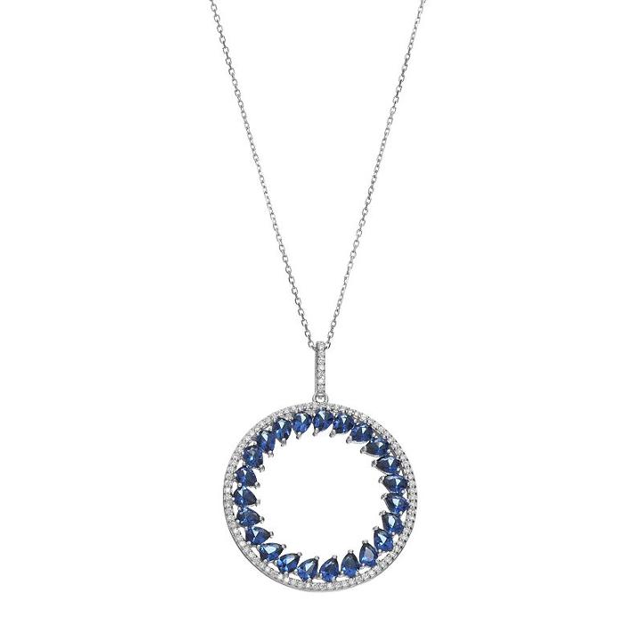 Sterling Silver Simulated Sapphire & Cubic Zirconia Circle Pendant, Women's, Size: 18, Blue