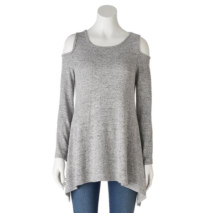 Women's Olivia Sky Handkerchief Cold-shoulder Tee, Size: Large, Dark Grey