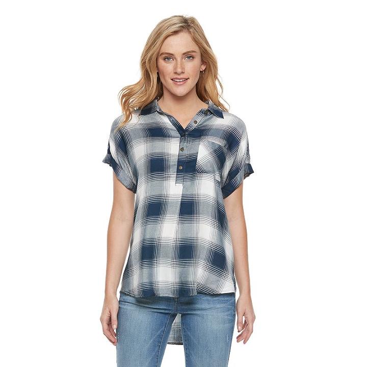 Women's Sonoma Goods For Life&trade; Plaid Dolman Top, Size: Large, Dark Blue