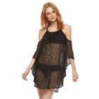 Women's Beach Scene Cold-shoulder Lace Cover-up, Size: Large, Black