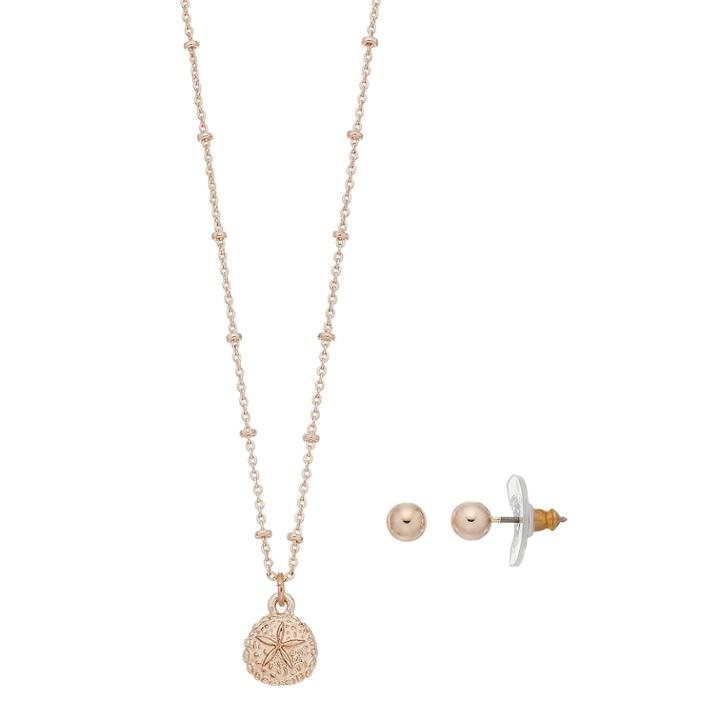 Lc Lauren Conrad Sand Dollar Pendant Necklace & Stud Earring Set, Women's, Pink