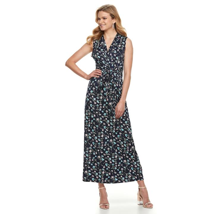 Women's Nina Leonard Print Twist-front Maxi Dress, Size: Large, Blue (navy)
