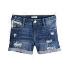 Girls 7-16 & Plus Size Mudd&reg; Distressed Lace Trim Rolled Cuff Denim Shorts, Size: 16, Blue