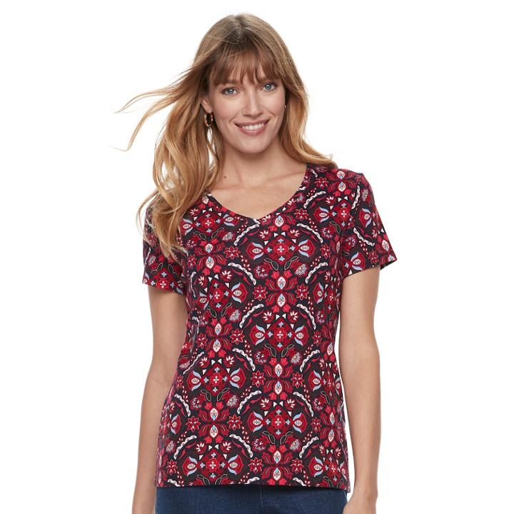 Women's Croft & Barrow&reg; Essential Classic V-neck Tee, Size: Medium, Med Red