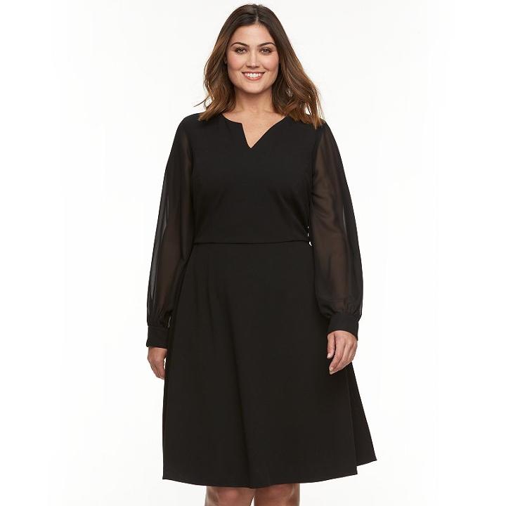 Plus Size Suite 7 Crepe Fit & Flare Dress, Women's, Size: 14 W, Black