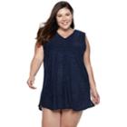 Plus Size Apt. 9&reg; Shadow Stripe Terry Cover-up, Women's, Size: 1xl, Blue (navy)