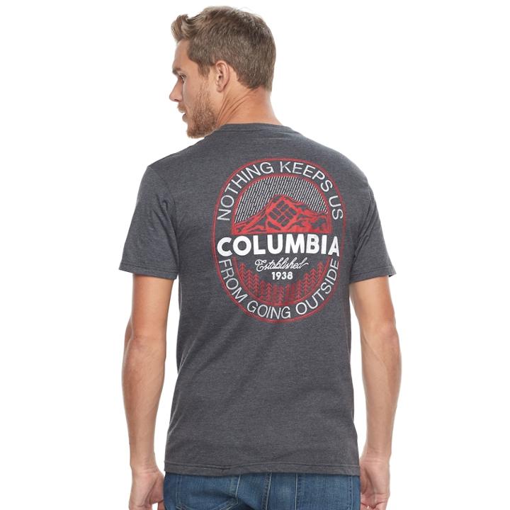 Men's Columbia Nothing Keeps Us From Going Outside Logo Tee, Size: Small, Dark Grey