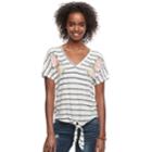 Juniors' About A Girl Embroidered Tie-front Tee, Size: Small, Grey
