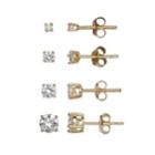 Primrose 14k Gold Over Silver 4-pair Cubic Zirconia Stud Earring Set, Women's, White
