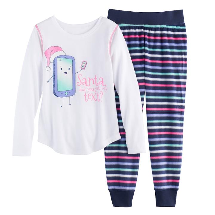 Girls 4-14 So® Holiday Handkerchief Hem Tunic & Thermal Fleece Leggings Set, Size: S (7/8), White