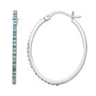 Platinum Over Silver Blue Topaz And Diamond Accent Oval Hoop Earrings, Women's
