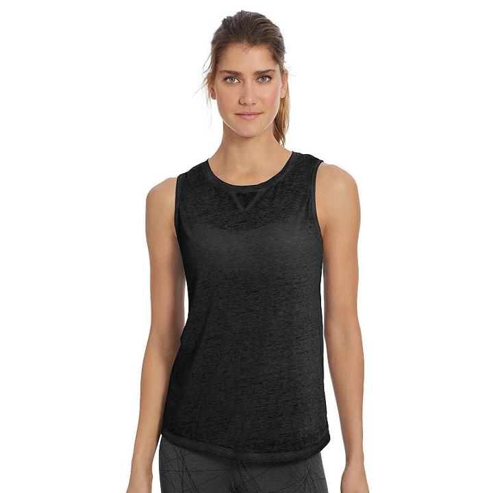 Women's Champion Authentic Wash Muscle Tank Top, Size: Large, Black