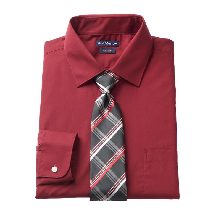 Men's Croft & Barrow&reg; Slim-fit Stretch-collar Dress Shirt And Patterned Tie, Size: 2x-34/35, Med Pink