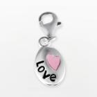 Sterling Silver Love And Heart Oval Charm, Women's, Pink