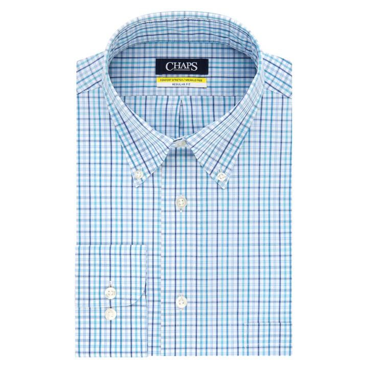 Men's Chaps Regular Fit Comfort Stretch Button-down Collar Dress Shirt, Size: 16.5 36/37, Turquoise/blue (turq/aqua)