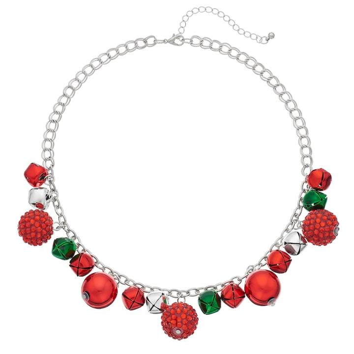 Holiday Jingle Bell Necklace, Teens, Multicolor