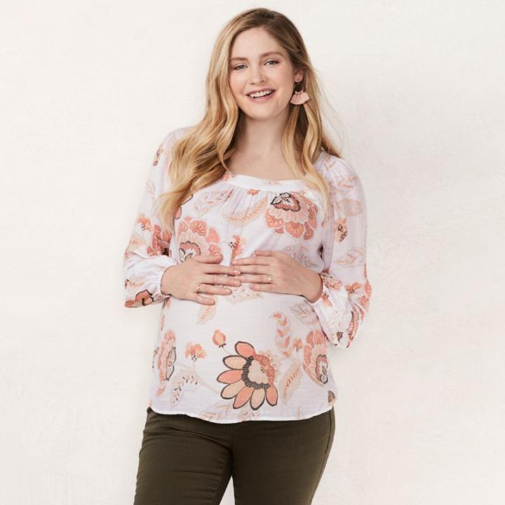 Maternity Lc Lauren Conrad Pintuck Peasant Top, Women's, Size: S-mat, White