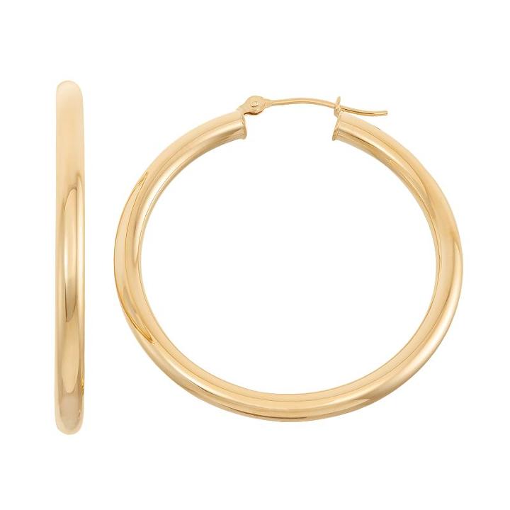 14k Gold Tube Hoop Earrings - 35 Mm, Women's, Yellow