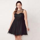 Plus Size Lc Lauren Conrad Flocked Tulle Fit & Flare Dress, Women's, Size: 20 W, Black