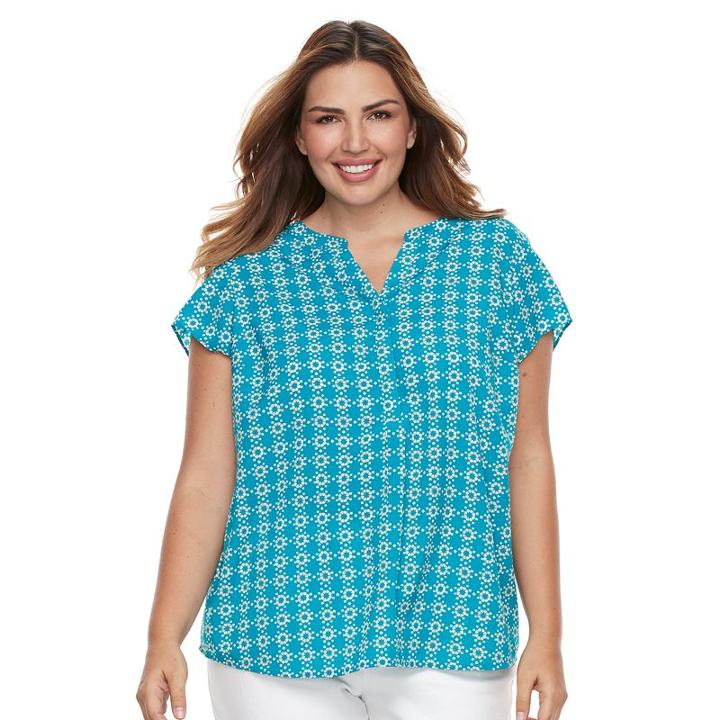 Plus Size Croft & Barrow&reg; Crepe Popover Top, Women's, Size: 1xl, Turquoise/blue (turq/aqua)