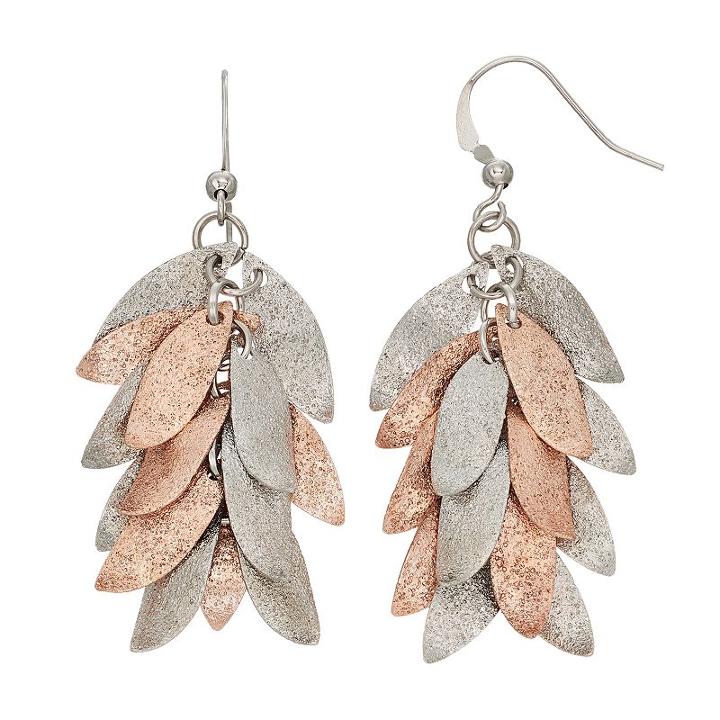 Two Tone Wavy Cluster Nickel Free Drop Earrings, Women's, Multicolor