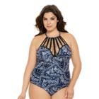 Juniors' Plus Size Costa Del Sol Scroll High-neck One Piece Swimsuit, Size: 2xl, Med Blue