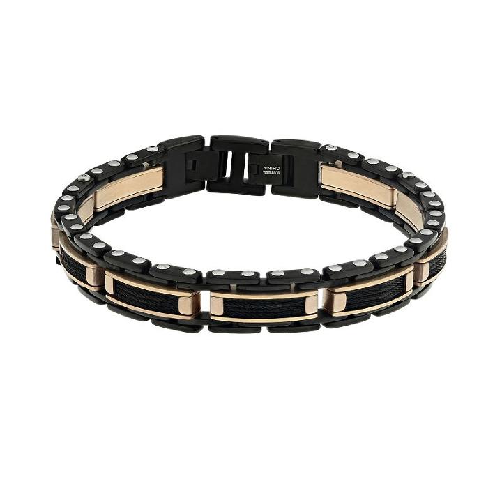 Lynx Ion-plated Stainless Steel Two Tone Bracelet - Men, Size: 8.5, Black