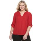 Juniors' Plus Size Candie's&reg; Back Keyhole Splitneck Top, Girl's, Size: 3xl, Dark Red