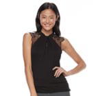 Juniors' Heartsoul Lace Shoulder Sleeveless Top, Teens, Size: Small, Black